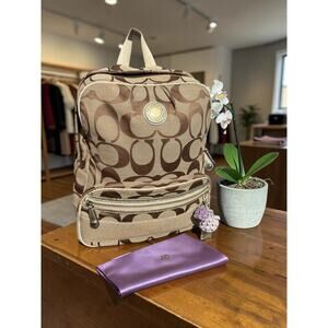 Coach Poppy SIS Signature Backpack Gold metallic  Khaki Glam F19451